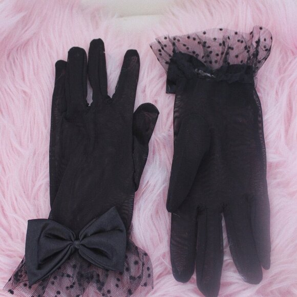 Sheer black bow gloves - Picture 2 of 2